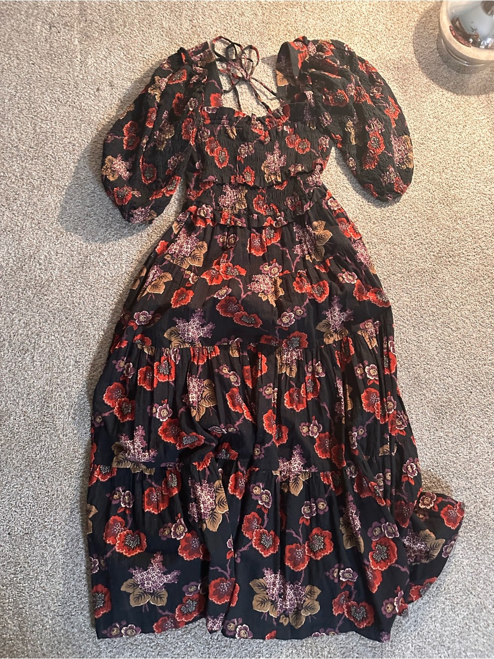 SEA New York Black Floral Maxi Dress with Puff Sleeves